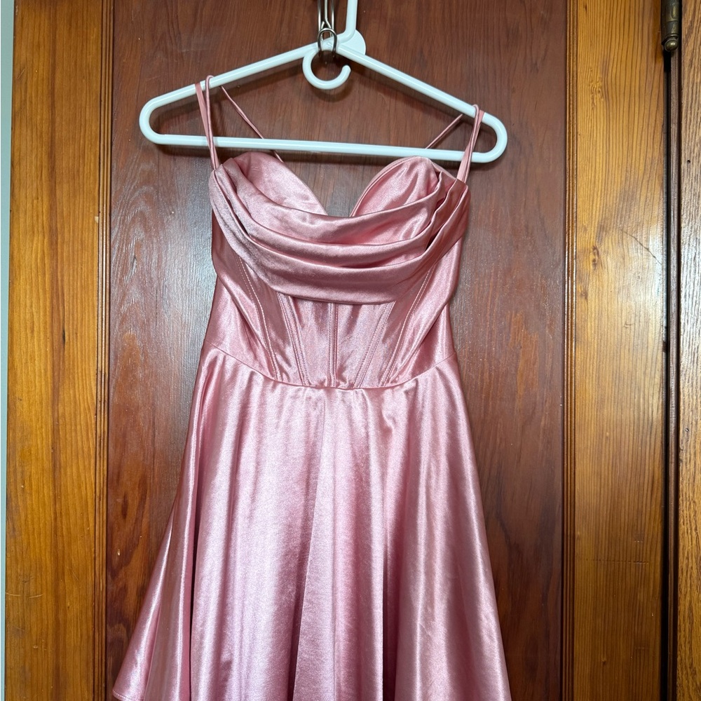 Elegant Pink Satin Prom Dress